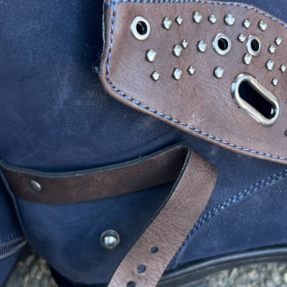 Patrizia Spring Step Billijoe Navy Leather Studded Cross Strap Boots Size 38 - Picture 4 of 14